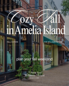 Image of downtown Amelia Island featuring text about fall