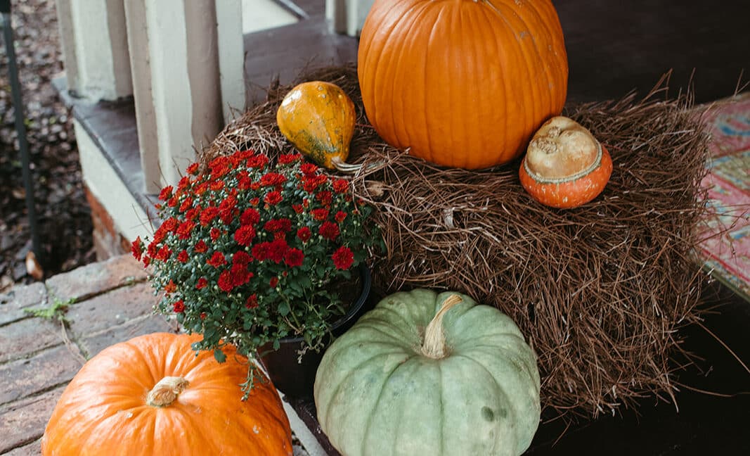 pumpkins on a porch
